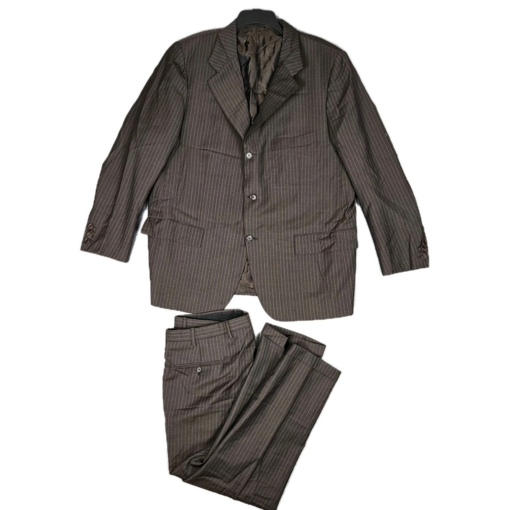 Kiton Napoli Men's Suit Size 48R/38x27 Pants Brown Pinstripe Italy Wool Designer
